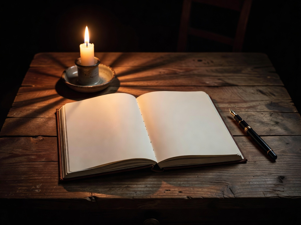 An open journal and candle on a desk at night, used to illustrate the journaling prompts guide